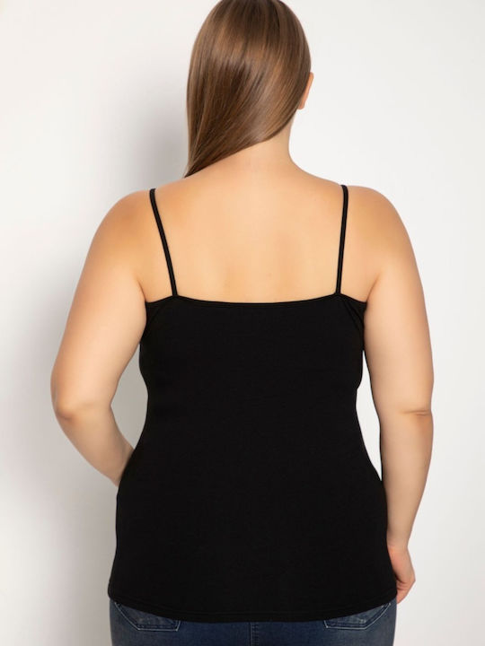 Women's Cotton T-Shirt with Spaghetti Strap Black