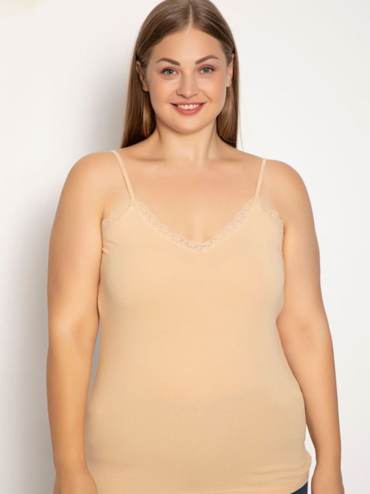 Women's Cotton T-Shirt with Spaghetti Strap Beige