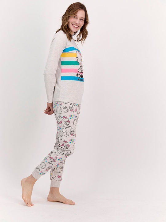 Roly Poly Χειμερινό Γυναικείο Σετ Πιτζάμας Γκρι Roly Poly Hello Kitty ΙΙ