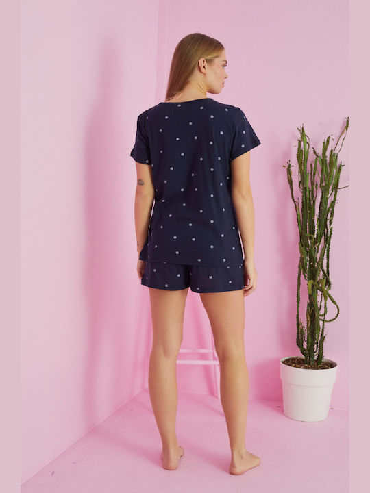 Siyah Inci De vară Set Pijamale pentru Femei De bumbac Dark Blue