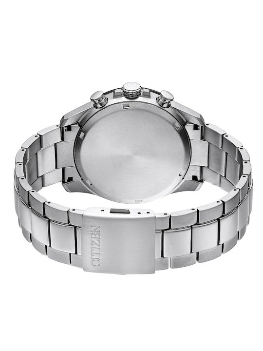 Citizen Ανδρικό Ρολόι 43mm Χρονογράφος Eco - Drive με Ασημί Μεταλλικό Μπρασελέ