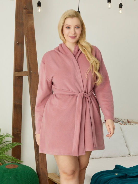 Siyah Inci Winter Women's Fleece Robe Rose