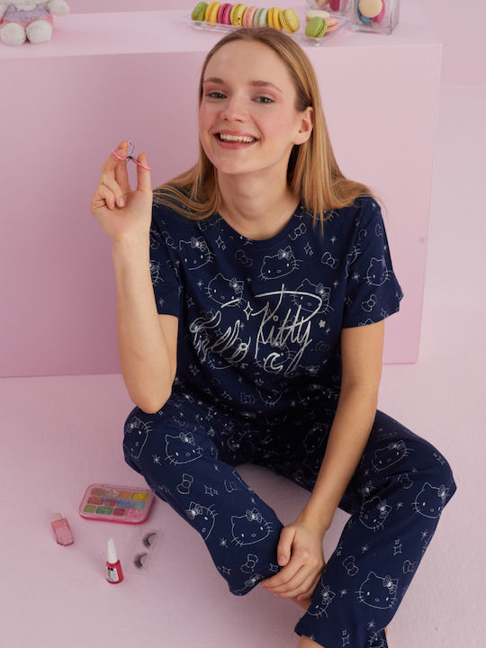 Hello Kitty Set Pijamale pentru Femei Albastru marin