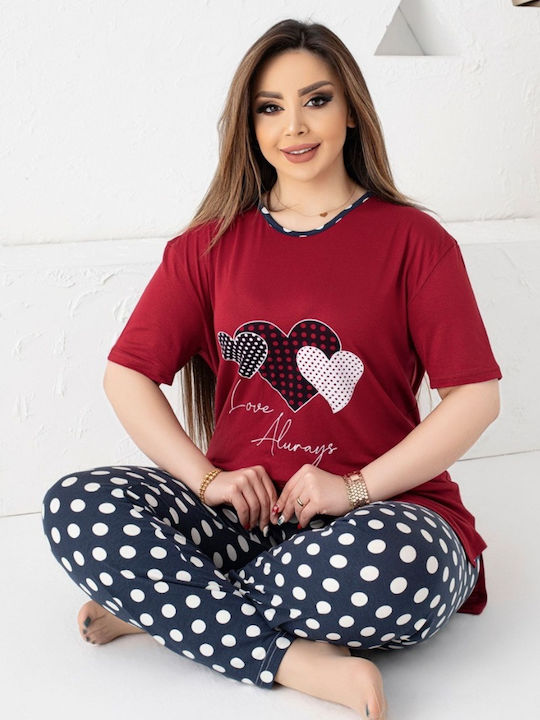 Baki Sommer Damen Pyjama-Set Burgundisch