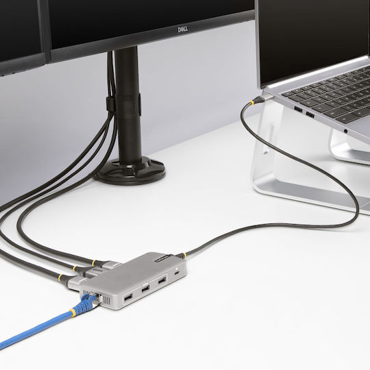 StarTech USB-C Docking Station με HDMI/DisplayPort 4K PD Ethernet και σύνδεση 3 Οθονών Γκρι (117B-USBC-MULTIPORT)