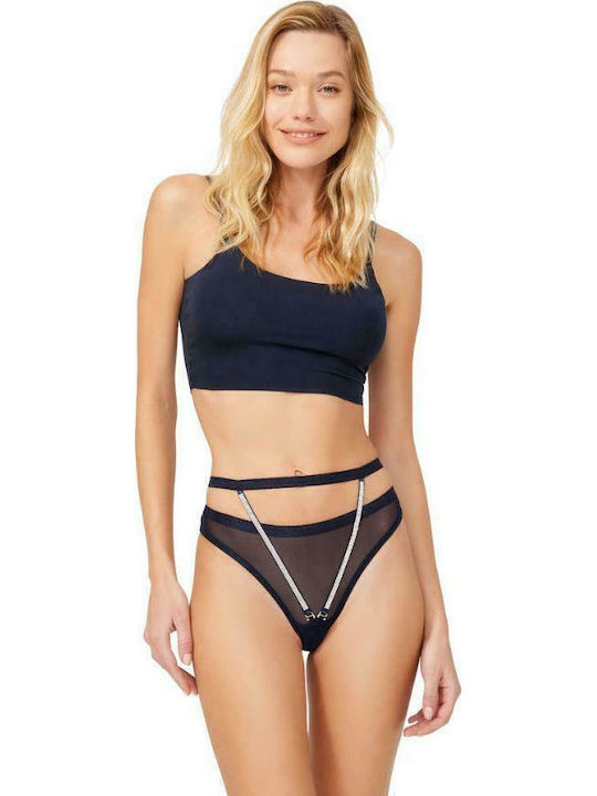 Silvie Γυναικείο String με Δαντέλα Navy Μπλε