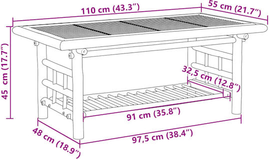 Masa Masa de lounge pentru spații exterioare de bambus CAFE 110x55x45buc