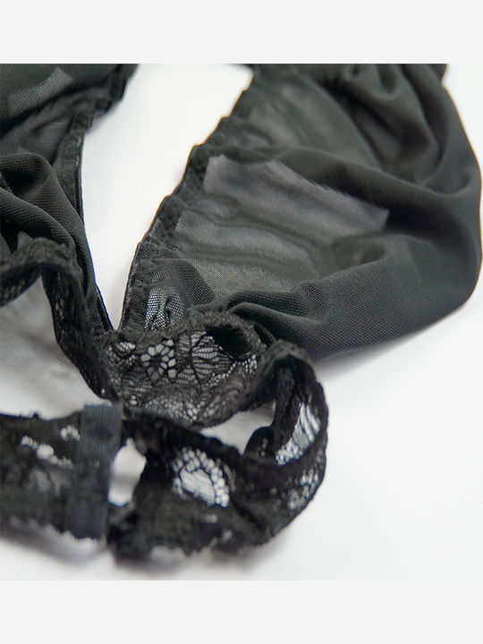 Norddiva Дантелен Комплект Дамско Бельо Bralette с Плъзгащ се Черен