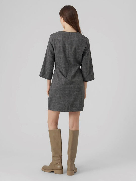 Vero Moda All Day 3/4 Sleeve Mini Dress Dark Grey Print , Slim Fit