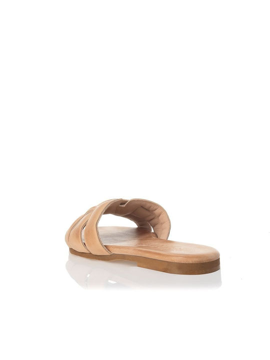 Sante Leather Women's Flat Sandals in Beige Color