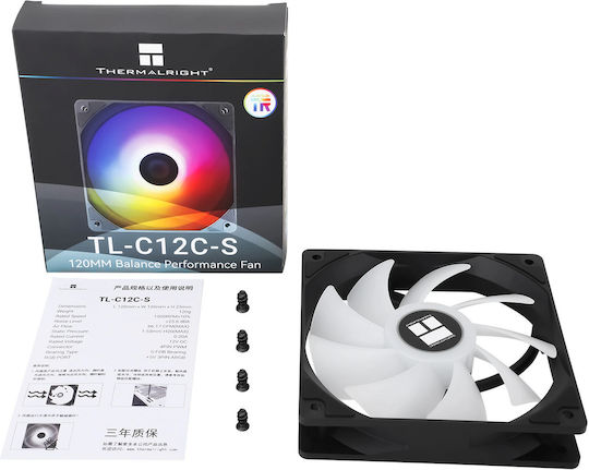 Thermalright TL-C12C-S Вентилатор за кутия 120mm (1550rpm / 66.17cfm) с ARGB осветление и свързване 4-изводна ШИМ