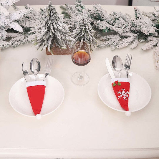 Husă decorativă festivă pentru tacâmuri cu design de pălărie cu fulg de zăpadă, material textil din poliester, 18 x 7 cm, roșu Husă decorativă festivă pentru tacâmuri cu design de pălărie cu fulg de zăpadă, material textil din poliester, 18 x 7 cm, roșu