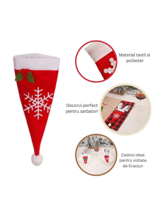 Festive Decorative Cover 3 Cutlery Flippy Snowflake Hat Design Textile Polyester Material 18 X 7 Cm Red