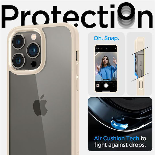 Spigen Crystal Hybrid Umschlag Rückseite Kunststoff / Silikon Beige (iPhone 14 Pro Max)