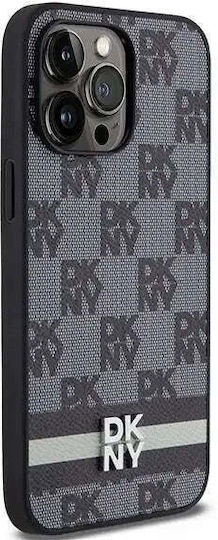Dkny Pu Кожен калъф с каре и ивици за iPhone 14 Pro Max, черен