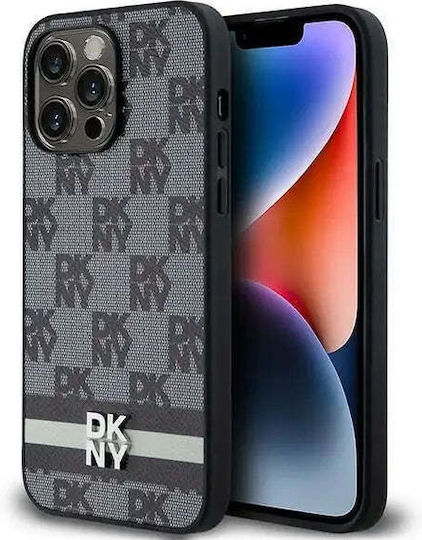 Dkny Pu Кожен калъф с каре и ивици за iPhone 14 Pro Max, черен