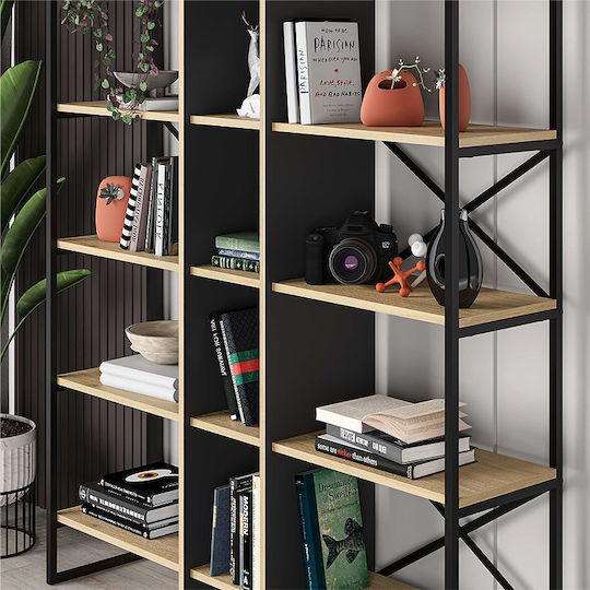 Bibliotecă Detroit Sapphire Oak - Negru Mătăsos 143.5x35.2x175 cm
