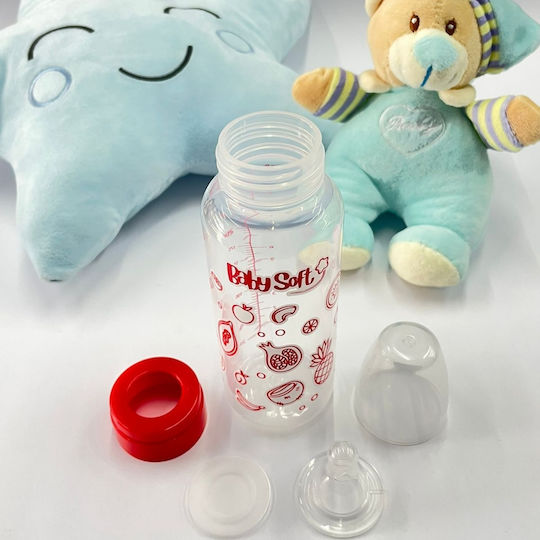 BabySoft Plastic Baby Bottle with Silicone Nipple for 3+ months Red Red 250ml