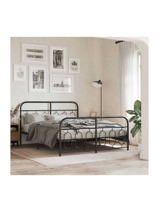 Double Metal Bed Black with Storage Space & Slats for Mattress 150x200cm