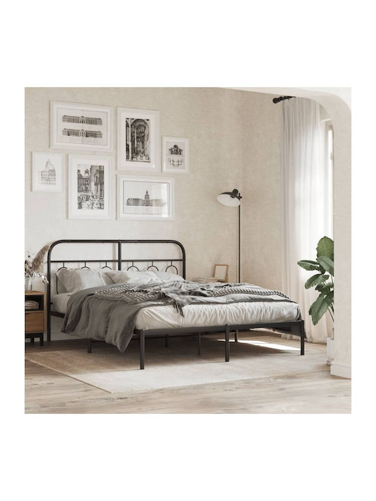 Κρεβάτι Διπλό Μεταλλικό Μαύρο με Αποθηκευτικό Χώρο & Τάβλες για Στρώμα 150x200cm
