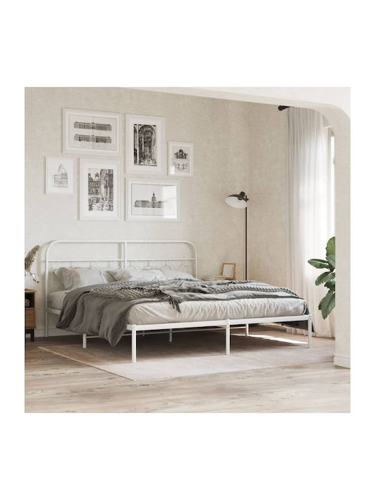 Κρεβάτι King Size Μεταλλικό Λευκό με Αποθηκευτικό Χώρο & Τάβλες για Στρώμα 180x200cm