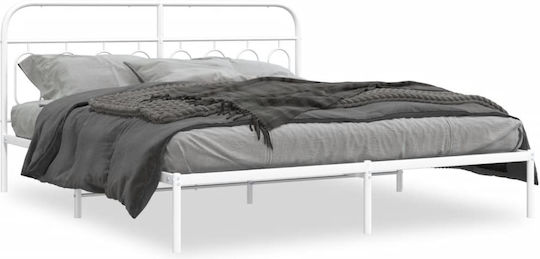 Κρεβάτι King Size Μεταλλικό Λευκό με Τάβλες για Στρώμα 193x203cm
