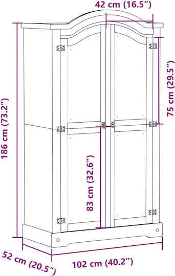Двойна врата Гардероб Corona Бял 102x52x186см