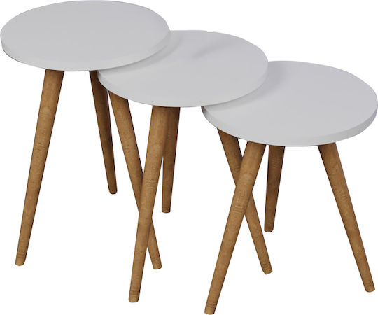 Round Side Table Perjene Wooden White L36.5xW36.5xH51cm.
