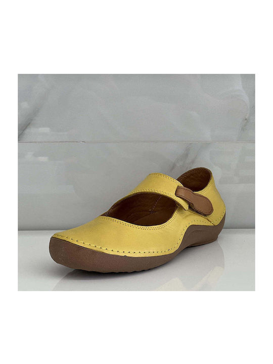 Leather Women's Ballerina Shoes Snake Yellow