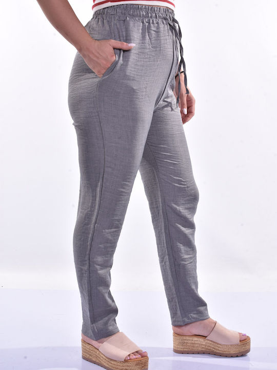 Women's Fabric Trousers with Elastic Gray