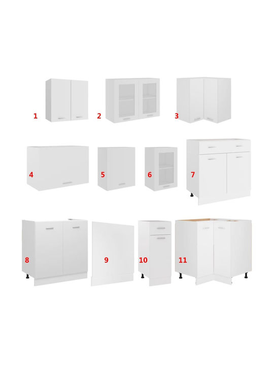 Комплект Кухненски Шкафове Висящи и Подови с плот за работа White 240x57x141.5бр