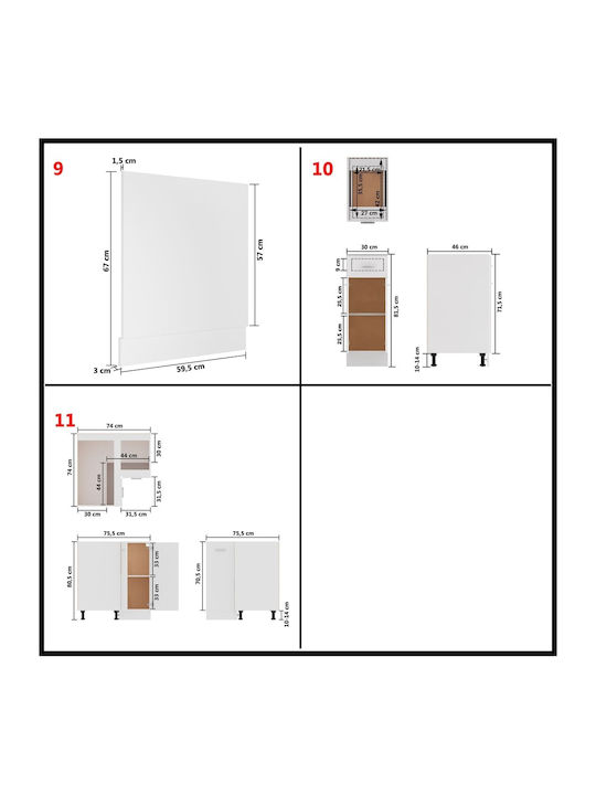 Комплект Кухненски Шкафове Висящи и Подови с плот за работа White 240x57x141.5бр
