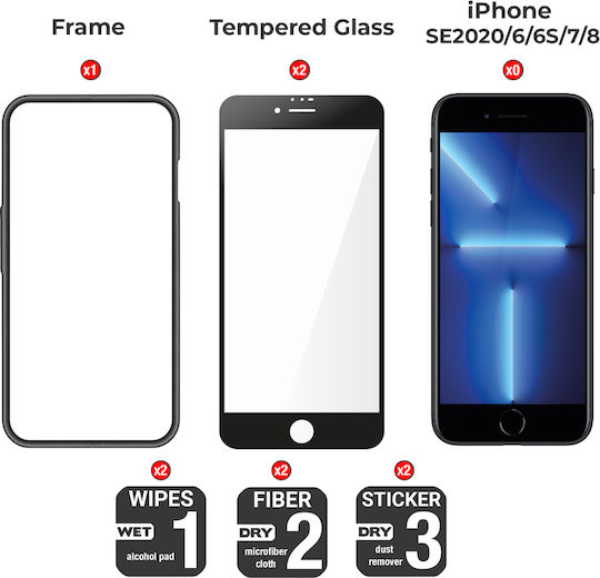 Amdetech 3D Закалено стъкло 2бр (iPhone SE 2022 / 2020 / 8 / 7 - iPhone SE 2022 / 2020 / 8 / 7)