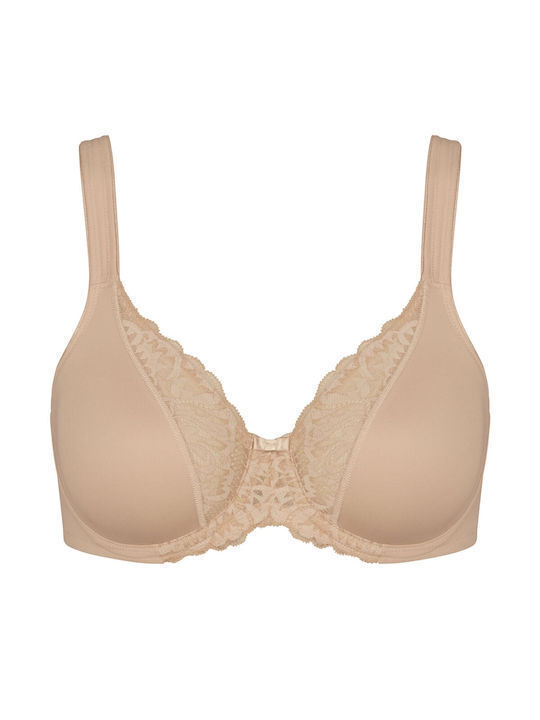 Modern Lace+cotton Bra without Padding Underwire Beige