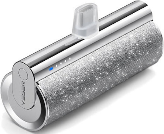 Veger W0573 Power Bank 5000mAh 12W with USB-C Port Power Delivery Glitter Silver