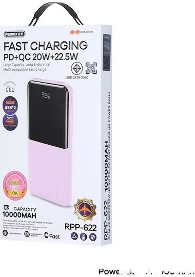 Remax RPP-622 Power Bank 10000mAh mit 2 USB-A Anschlüssen und USB-C Anschluss Stromlieferung Lila