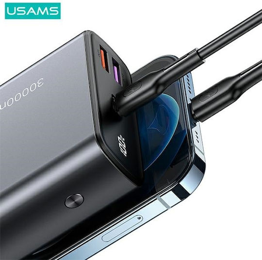 Usams US-CD165 Power Bank 30000mAh 65W with 2 USB-A Ports and USB-C Port Power Delivery Black