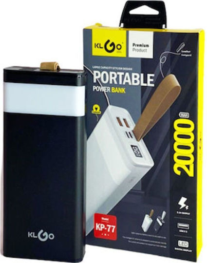 KLGO KP-77 Power Bank 20000mAh με 2 Θύρες USB-A Λευκό