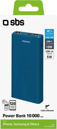 SBS TTBB10000FASTA Power Bank 10000mAh cu 2 Porturi USB-A Albastru
