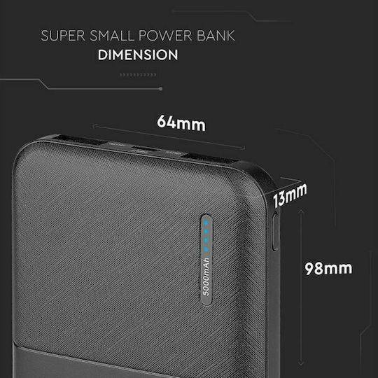 V-TAC VT-3517 Power Bank 5000mAh με 2 Θύρες USB-A Μαύρο