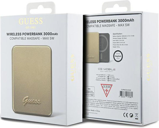 Guess Metal Script Logo MagSafe Power Bank 3000mAh 5W Χρυσό