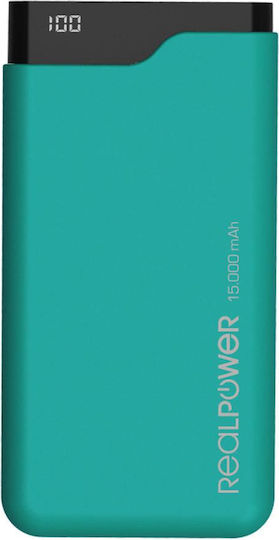 RealPower PB-15000C Solar Power Bank 15000mAh mit 3 USB-A Anschlüssen Grün