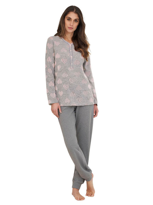 Linclalor Damen Pyjama Fleece 277650 Grau