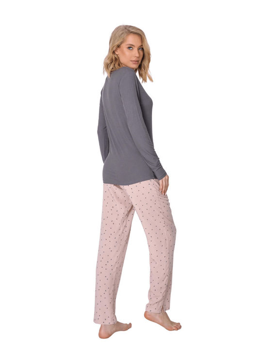 Aruelle Pijama pentru femei Judy Long Charcoal-Pink pentru femei