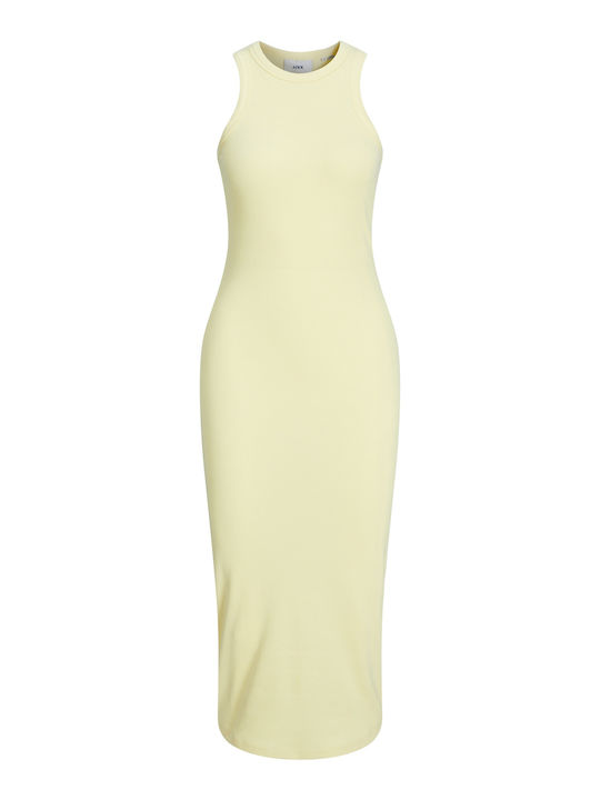 Summer Midi Knitted Dress with Tearing Yellow