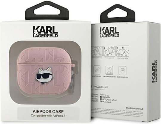 Karl Lagerfeld Choupette Head Θήκη Σιλικόνης με Γάντζο σε Ροζ χρώμα για Apple AirPods 3