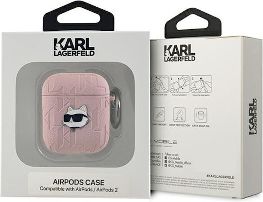 Karl Lagerfeld Choupette Head Case Silicone with Hook in Pink color for Apple AirPods 1 / AirPods 2
