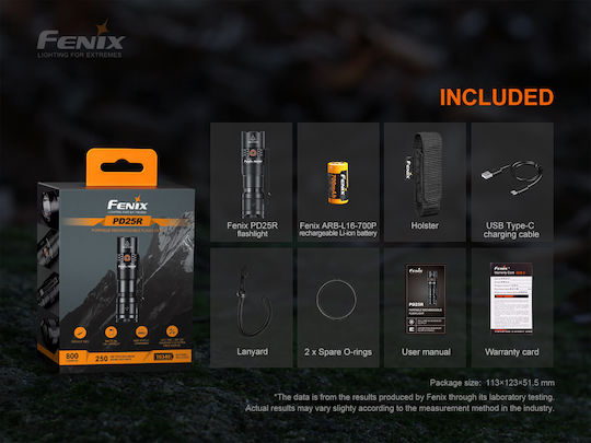 Fenix Wiederaufladbar Taschenlampe LED IP68 mit maximaler Helligkeit 800lm Schwarz