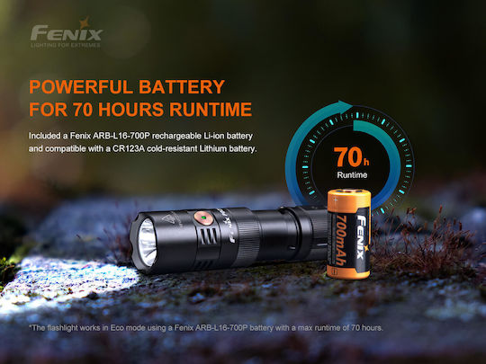 Fenix Wiederaufladbar Taschenlampe LED IP68 mit maximaler Helligkeit 800lm Schwarz