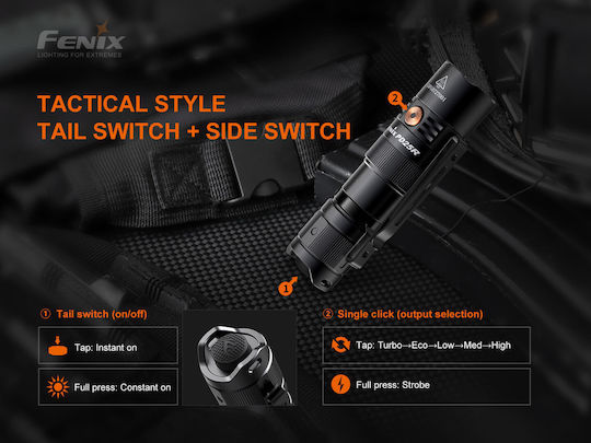 Fenix Wiederaufladbar Taschenlampe LED IP68 mit maximaler Helligkeit 800lm Schwarz